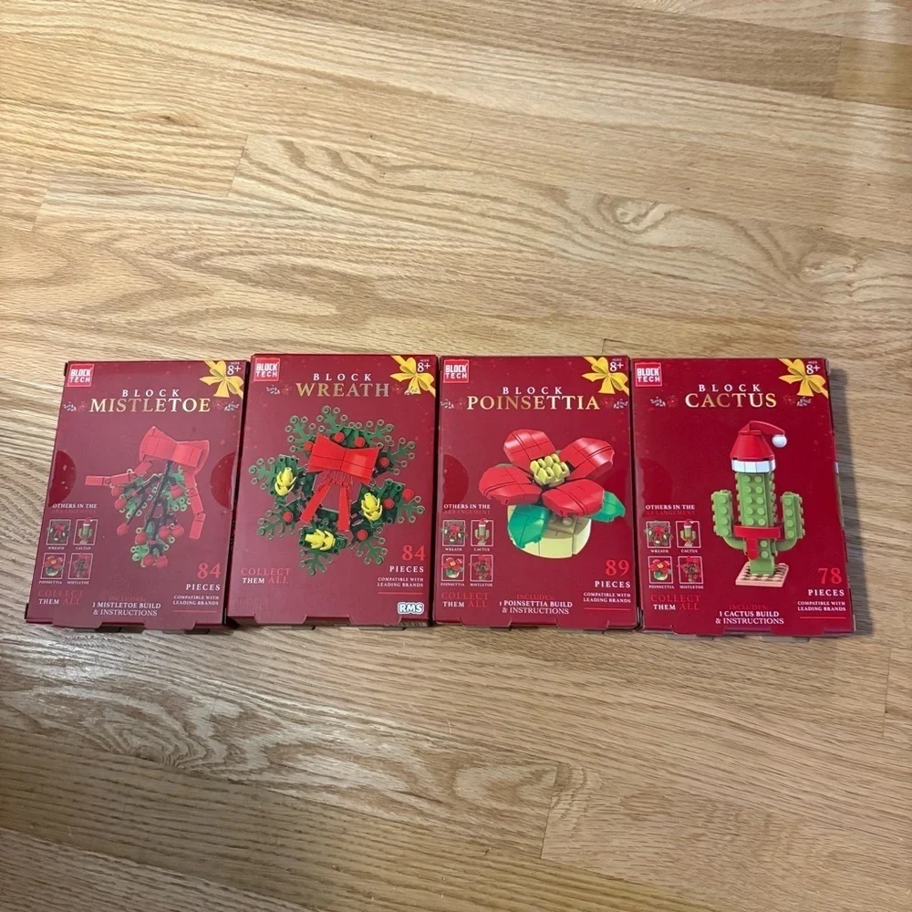 Christmas Holiday Building Block Set Bundle NEW Mistletoe Wreath Cactus